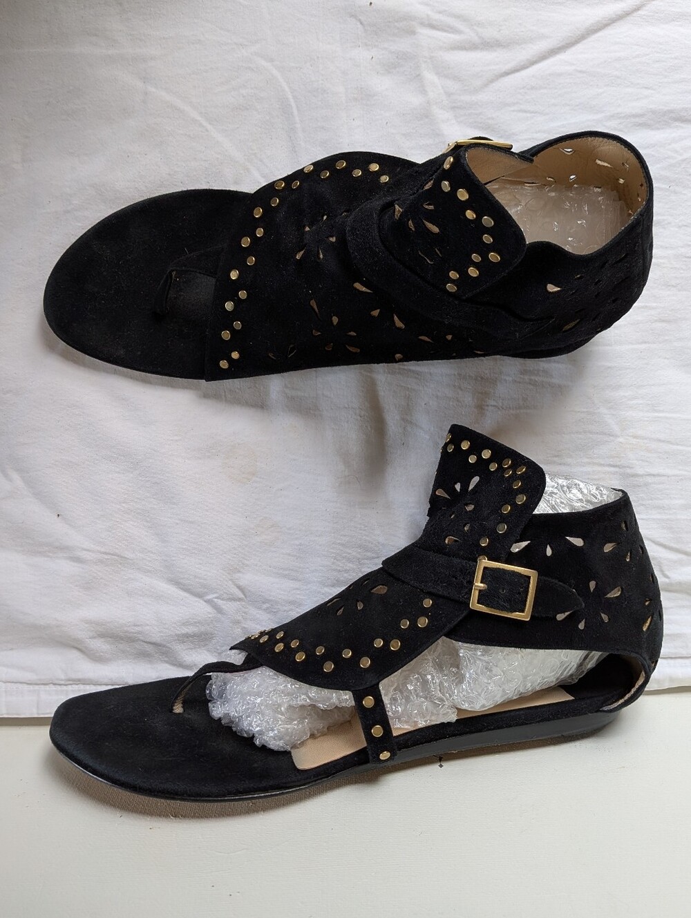 Jimmy Choo Black Suede Y2K Flats Studded Peep Toe Booties